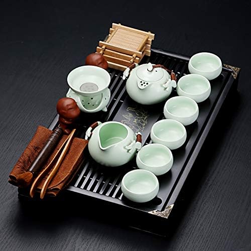 fanquare Chinesisches Keramik Kung Fu Tee Set mit Teetablett und Kleine Teewerkzeuge, Porzellan Tee