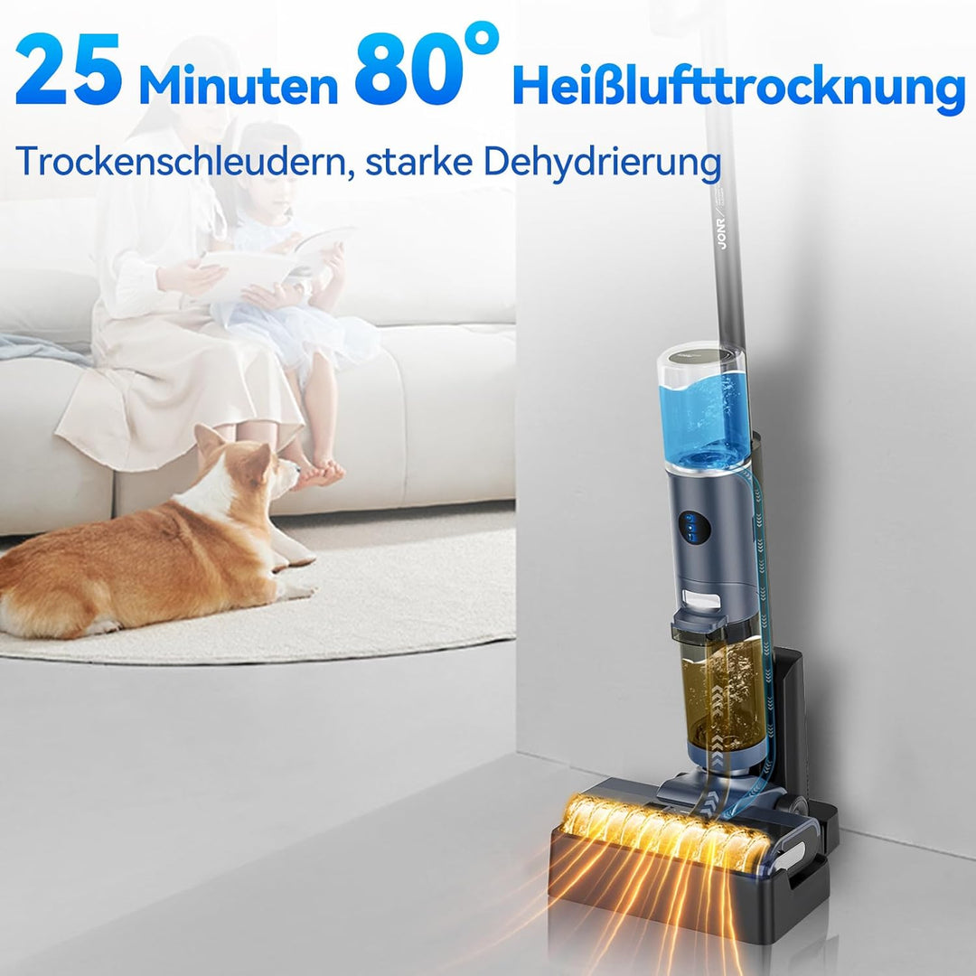 JONR ED12 Pro Nass Trockensauger Akku, Kabelloser Saugwischer, Dreikantenreinigung, Heisswasser-Selb