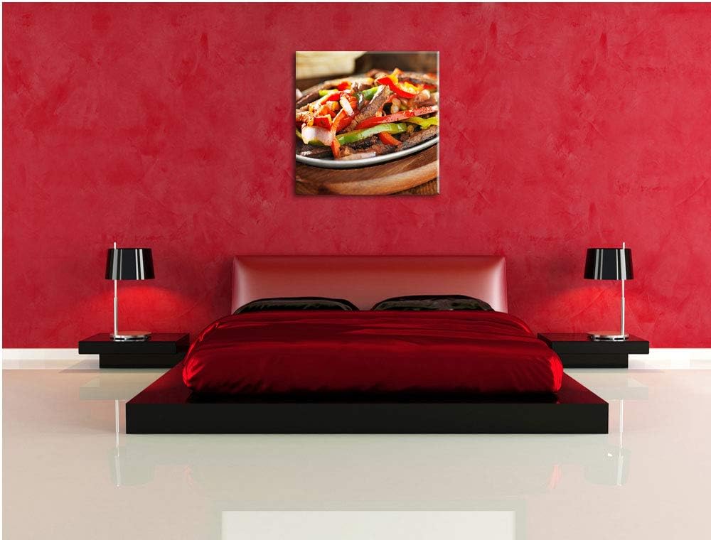 Fleischpfanne mit Paprika, Format: 70x70 auf Leinwand, XXL riesige Bilder fertig gerahmt mit Keilrah