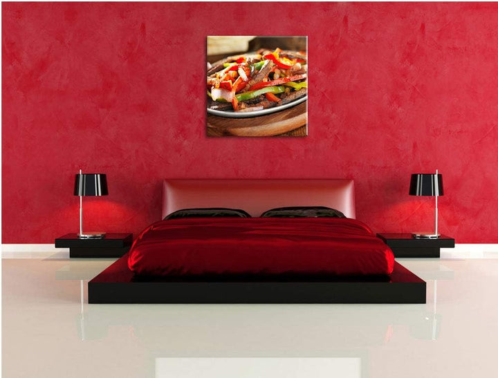 Fleischpfanne mit Paprika, Format: 70x70 auf Leinwand, XXL riesige Bilder fertig gerahmt mit Keilrah