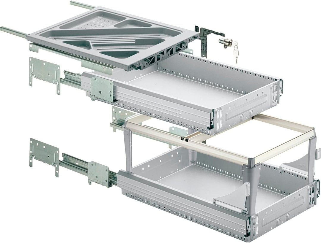 Hettich 46748 Systema TOP 2000 Container-Set SIL Sys,Voll-/Überauszug,ET 530,alu, Aluminium, Alumini