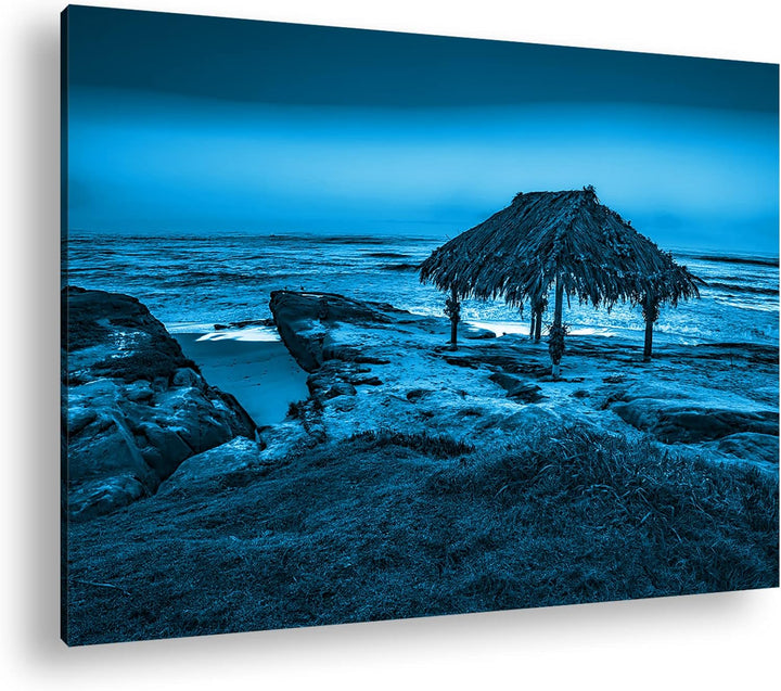 deyoli tropische Hütte am Strand Format: 80x60 Effekt: Monocrome Blau als Leinwand, Motiv fertig ger