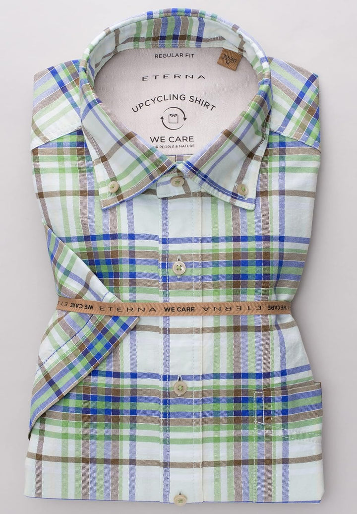 eterna Herren Upcycling Shirt Oxford Regular FIT W44, Länge kurzarm Grün, W44, Länge kurzarm Grün