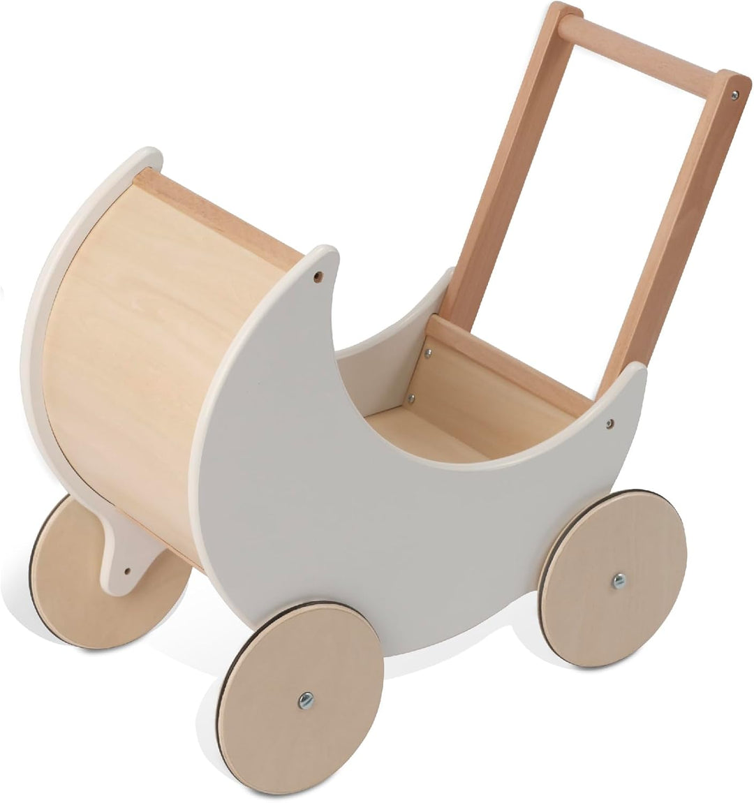 wuuhoo® Lauflernwagen Lou aus Holz - Puppenwagen als Lauflernhilfe in weiss mit gummierten Rädern un