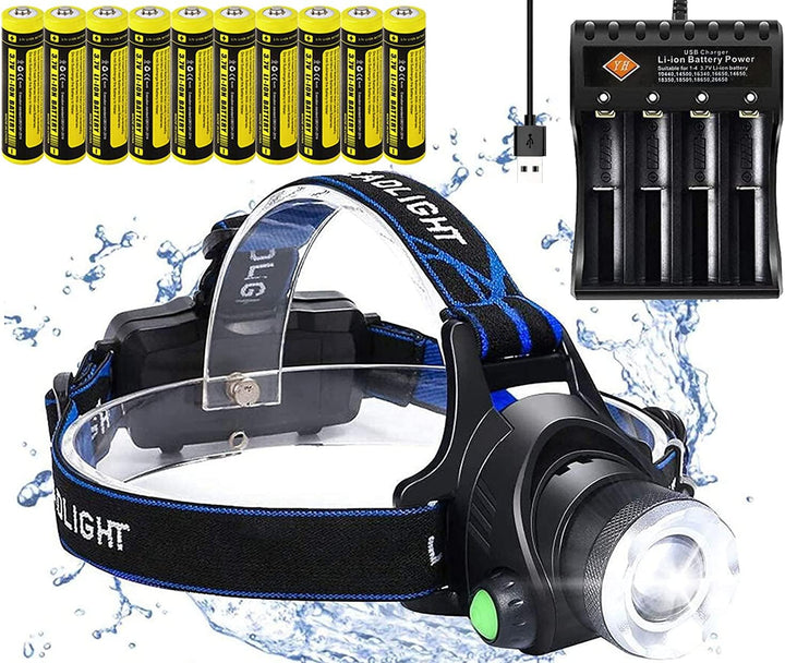 VISVIC Zoom Stirnlampe, USB wiederaufladbare LED Stirnlampe, 10 Stück Akkus, USB Ladegerät, wasserdi