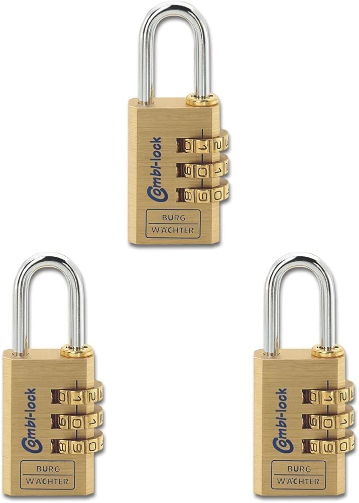 Burg-Wächter 80 15 M verstellbar mit 3 Rollen Zahlen-Vorhangschloss, 3 mm Bügelstärke (Packung mit 3
