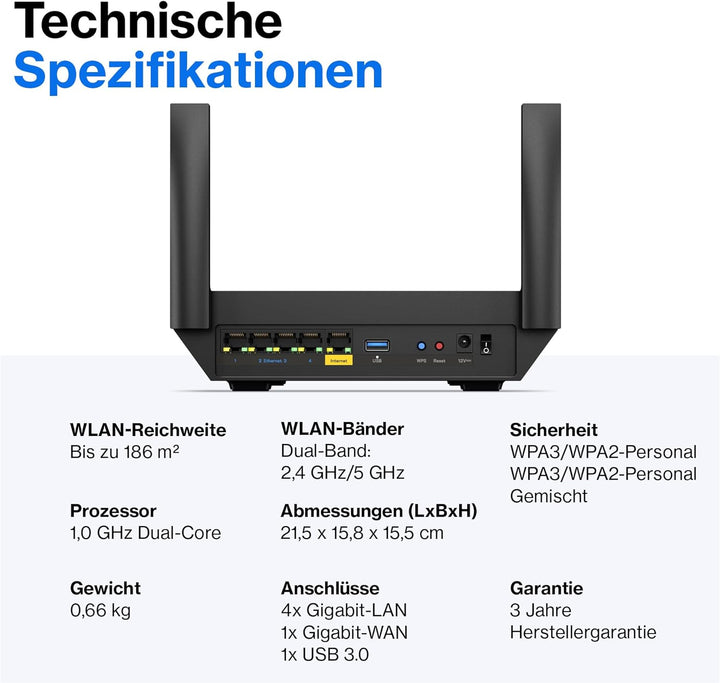 Linksys Hydra 6 Dual-Band WiFi 6-Mesh-Router (AX3000) – Gaming-Router mit bis zu 3,0 Gbit/s, unterst