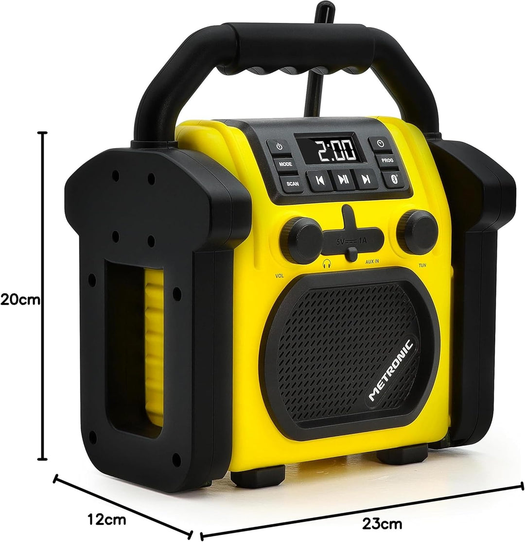 Metronic 477217 Baustellenradio Bluetooth tragbar FM stossfest/Musikleistung insgesamt 30 W Radio US