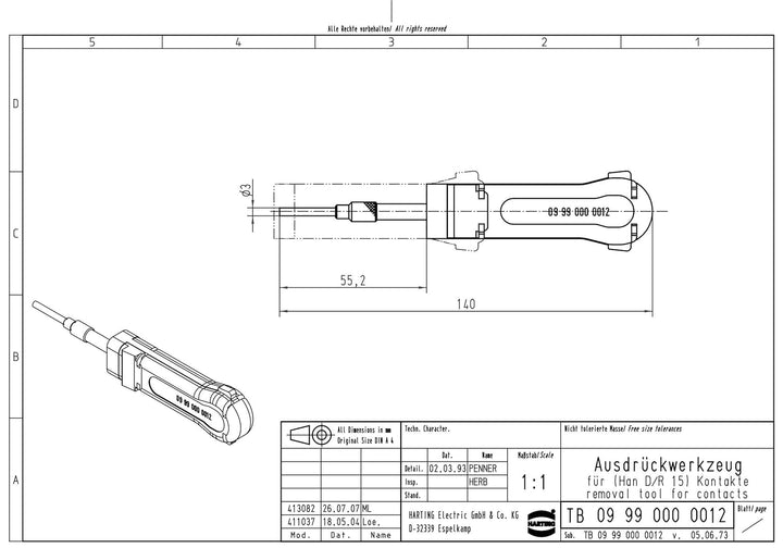 Harting Ausdrückwerkzeug für Han D Kontakte 09990000012