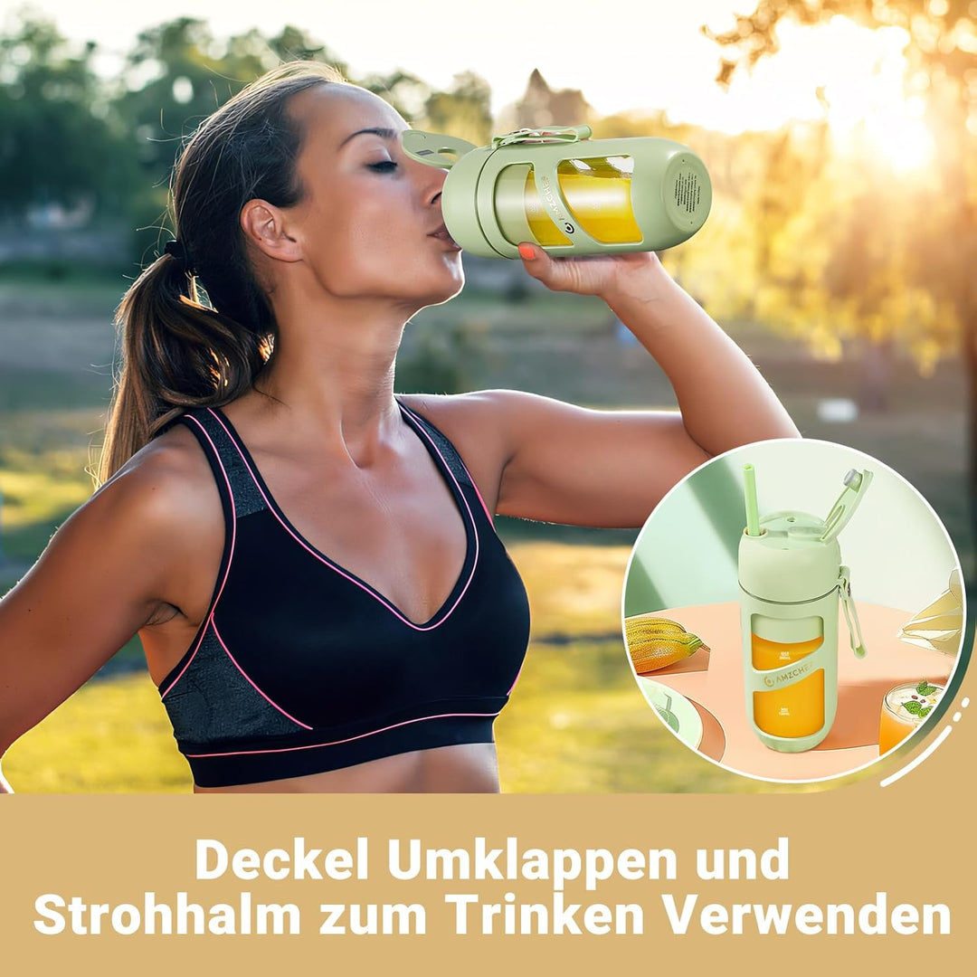 AMZCHEF Vakuum Smoothie Maker, Tragbarer Mixer für Milchshake, Saft, Smoothie - 380ml Vakuum Antioxi
