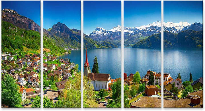 islandburner Bild auf Leinwand Dorf Weggis Vierwaldstättersee Umgeben Von Schweizer Alpen Panorama B