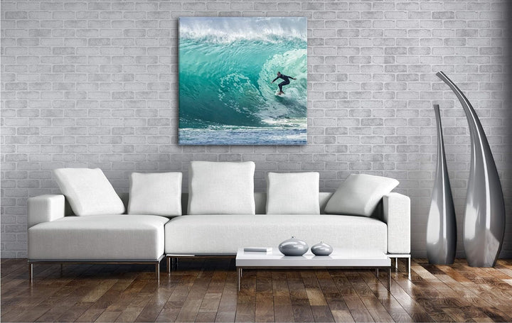 deyoli Surfer in Aktion Format: 70x70 als Leinwandbild, Motiv fertig gerahmt auf Echtholzrahmen, Hoc