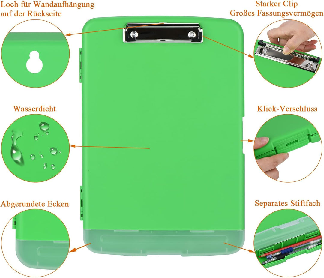 ZCZN Klemmbrett a4 mit Deckel, Schreibbrett mit Aufbewahrung, Kunststoff-Schreibbrett für Schule, In