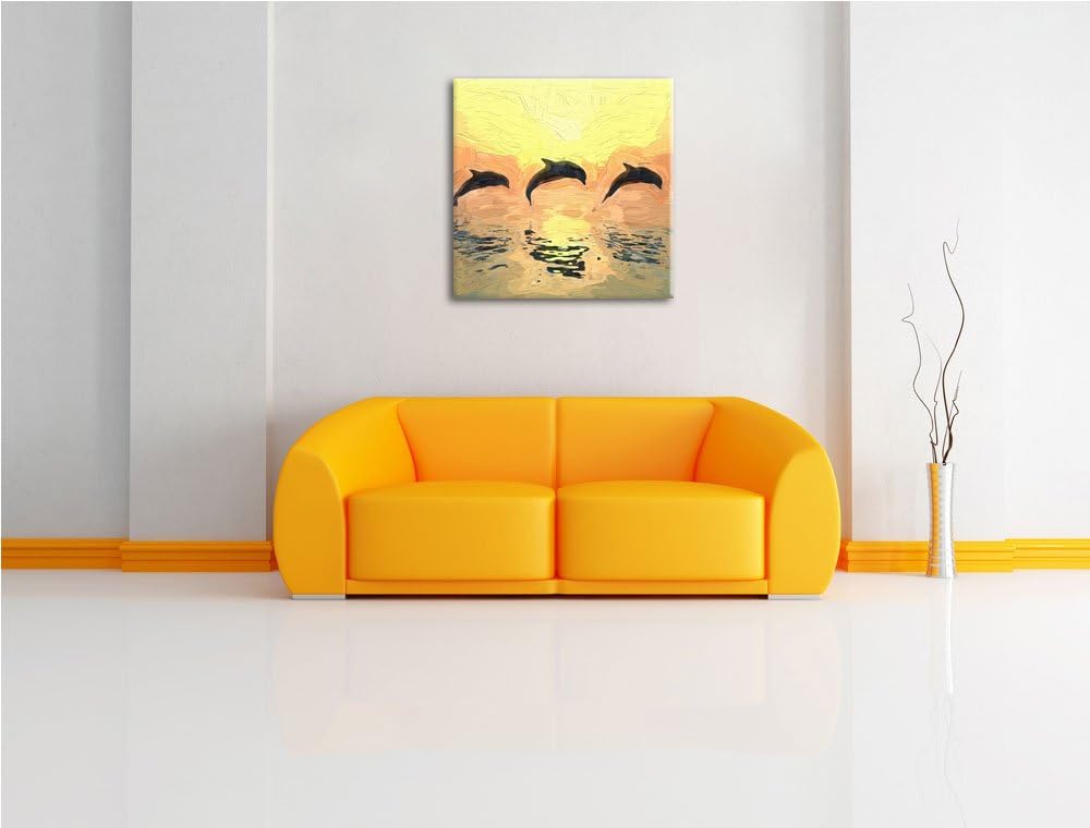 Flinke Delfine beim Springen als Leinwandbild | Grösse: 70x70 cm | Wandbild | Kunstdruck | fertig be
