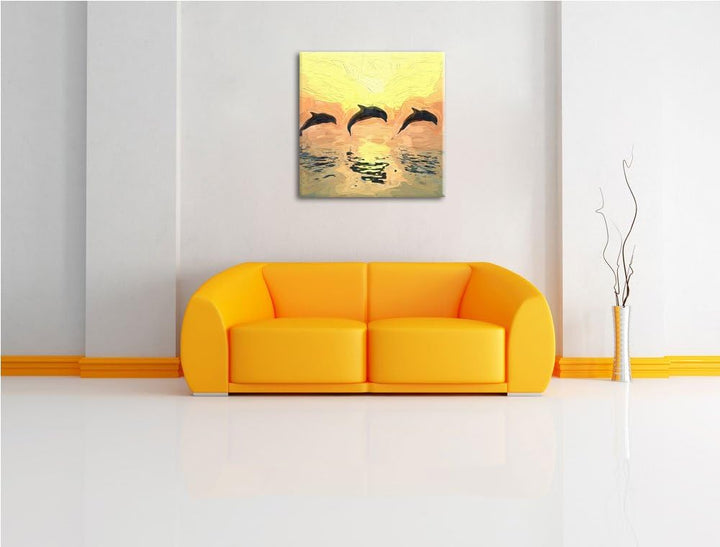 Flinke Delfine beim Springen als Leinwandbild | Grösse: 70x70 cm | Wandbild | Kunstdruck | fertig be