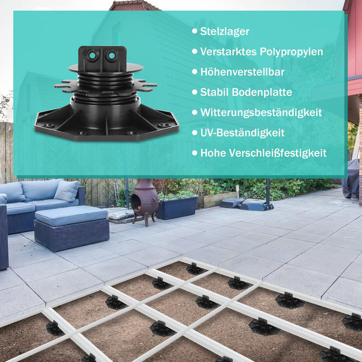 Ansobea 20 Stück Stelzlager höhenverstellbar I 30-60mm Terrassenlager I füsse verstellbar I Plattenl