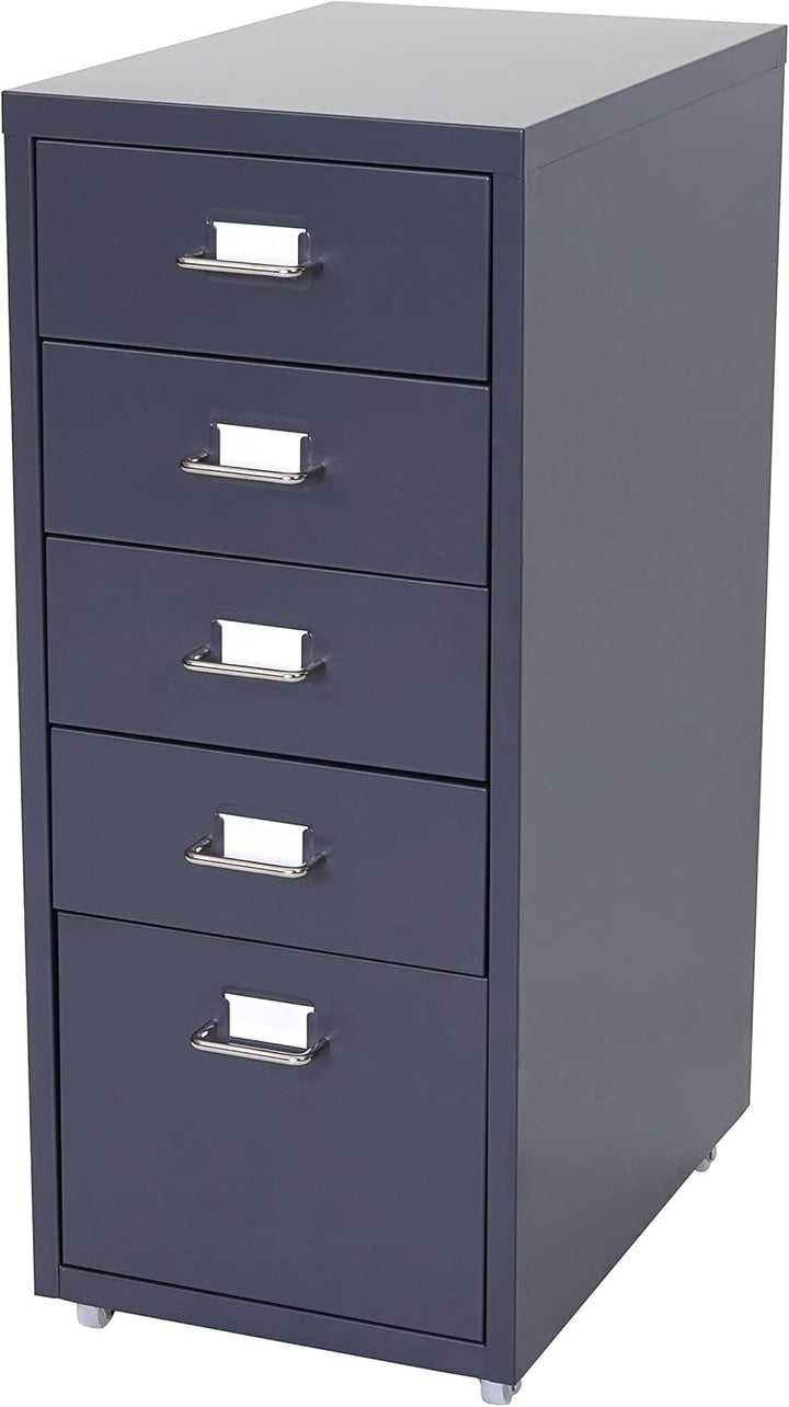 Mendler Rollcontainer Boston T851AM, Schubladenschrank Stahlschrank, 69x28x41cm 5 Schubladen - dunke
