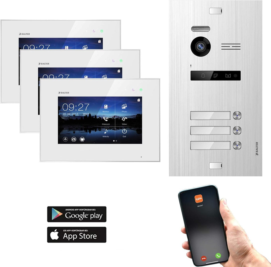 Balter EVO Video Türsprechanlage ✓ Touchscreen 7 Zoll Monitor ✓ Türstation für 3 Familienhaus Türkli