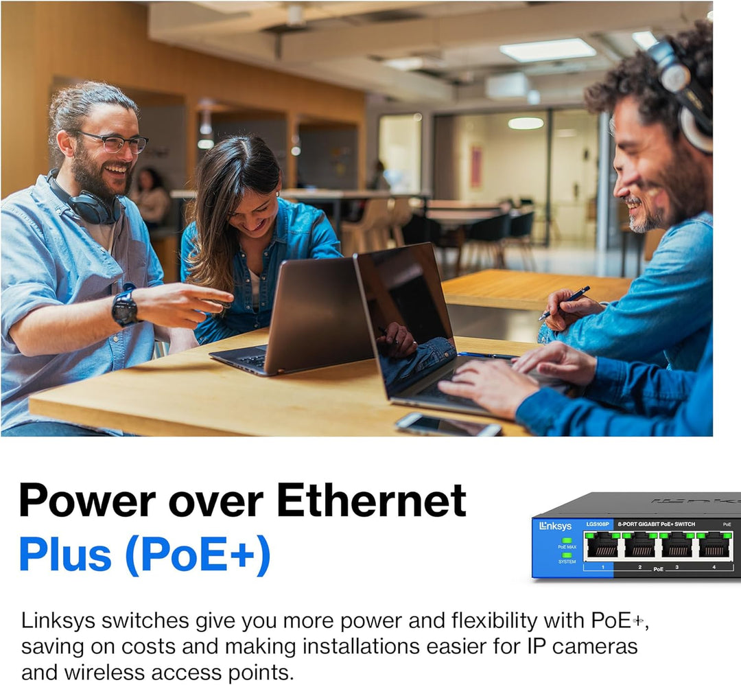Linksys LGS108P-EU 8-Port Unmanaged Gigabit-Netzwerk-PoE-Switch mit 4 PoE+-Ports, Ethernet-Switch –