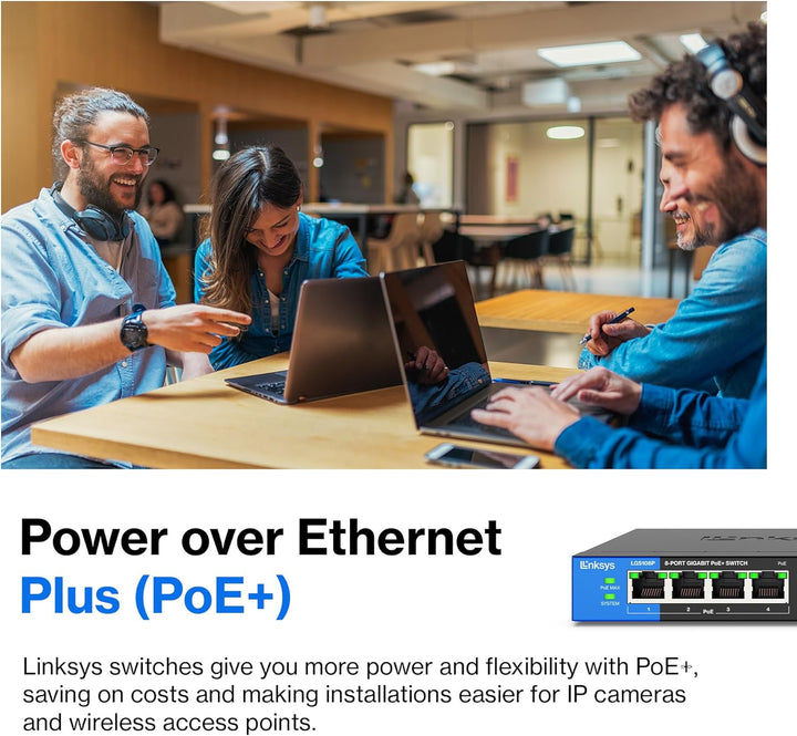 Linksys LGS108P-EU 8-Port Unmanaged Gigabit-Netzwerk-PoE-Switch mit 4 PoE+-Ports, Ethernet-Switch –