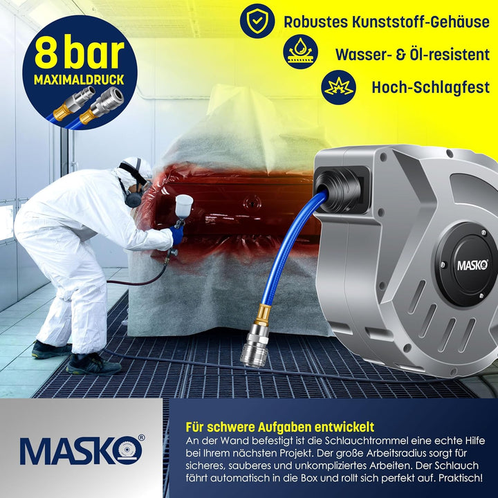 MASKOยฎ 10m Druckluftschlauch Aufroller automatisch 1/4" Anschluss - Schlauchtrommel Wandschlauchhalt