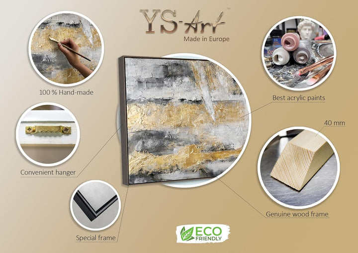 YS-Art Luxus Abstrakt Design Acryl Gemälde auf Leinwand Goldener Horizont handgemalt Wandbilder Wohn