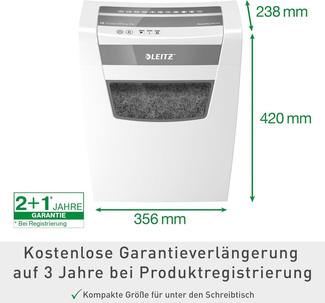 Leitz IQ Home Office Aktenvernichter, 12-10 Blatt Kapazität (70-80 g/m²), Partikelschnitt, Sicherhei