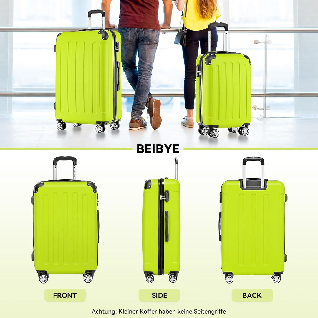 BEIBYE Hartschalen-Koffer Trolley Rollkoffer Reisekoffer Handgepäck 4 Rollen (M-L-XL-Set) (Gruen, M)