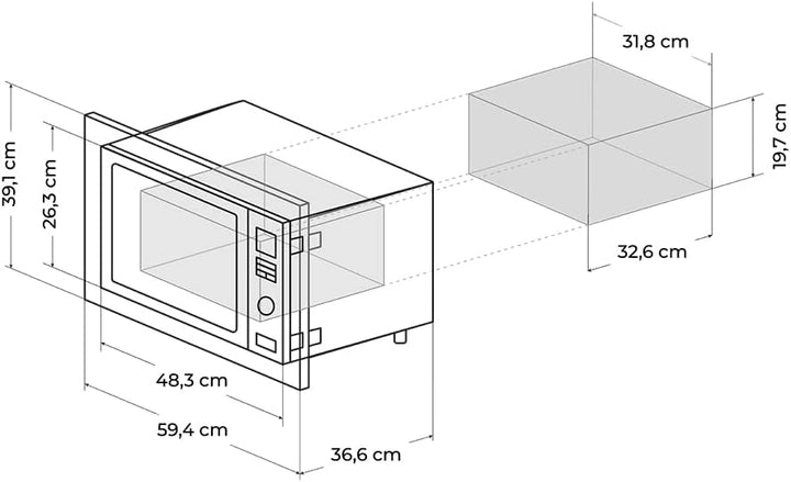 Cecotec Digitale und einbaubare Mikrowelle mit 23 Liter mit Grill GrandHeat 2350 Built-In Black. 900