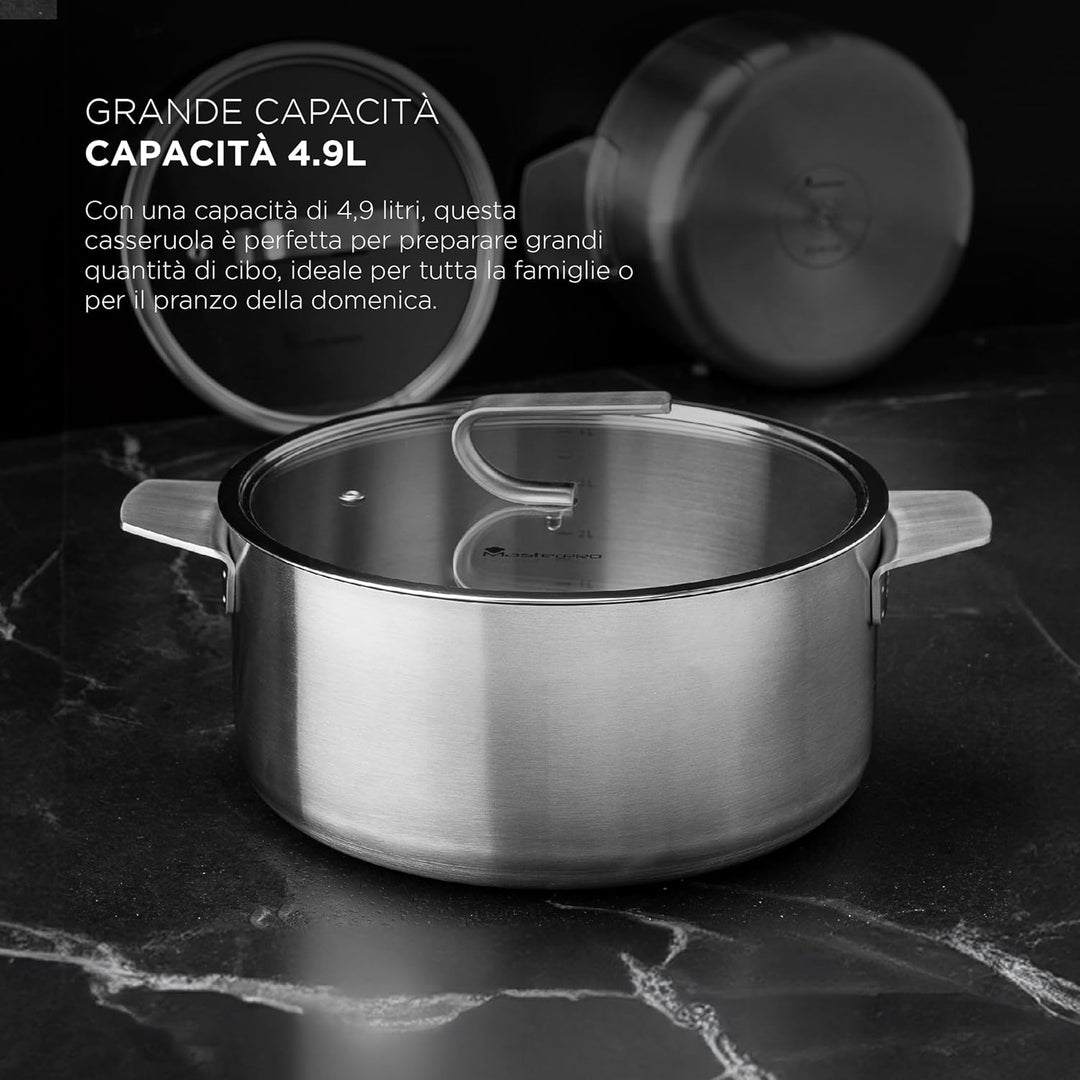 MasterPRO SIGMA - Kochtopf mit Deckel 4.9L 24x11 cm Edelstahl - 3 Schichten für optimale Wärmeleitfä