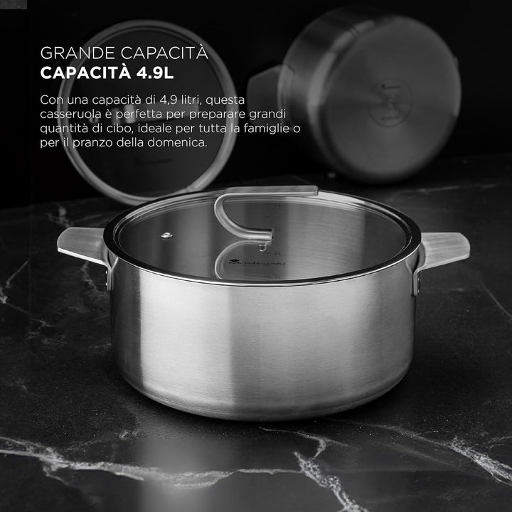 MasterPRO SIGMA - Kochtopf mit Deckel 4.9L 24x11 cm Edelstahl - 3 Schichten für optimale Wärmeleitfä
