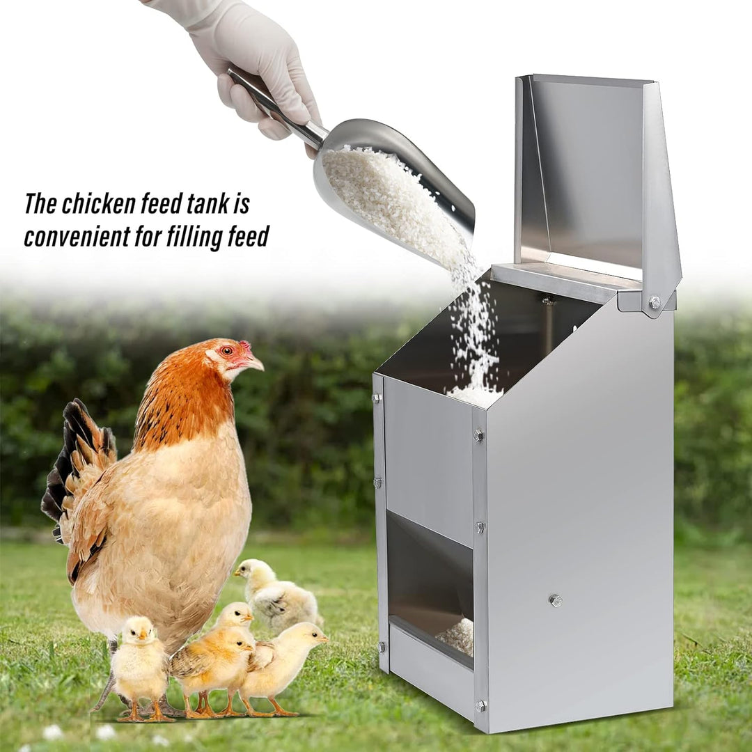 MUALROUS 4.5Kg Edelstahl Hühnerfutterspender Kein Abfall Automatischer Geflügelfutterspender mit Dec