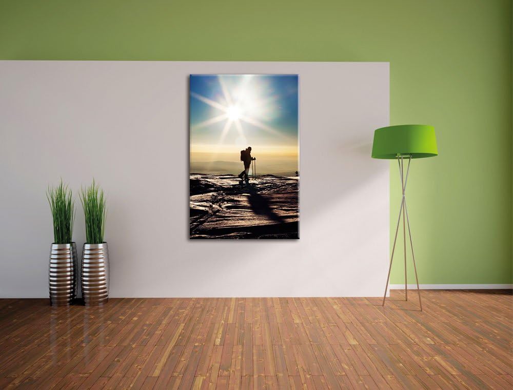 Pixxprint Wintersport Sonnenuntergang Ski als Leinwandbild/Grösse: 100x70 / Wandbild/Kunstdruck/fert