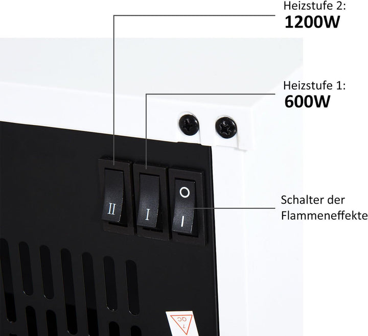 HOMCOM Elektrokamin Kaminofen 600/1200W Elektrischer Kamin Standkamin Flammeneffekt Weiss
