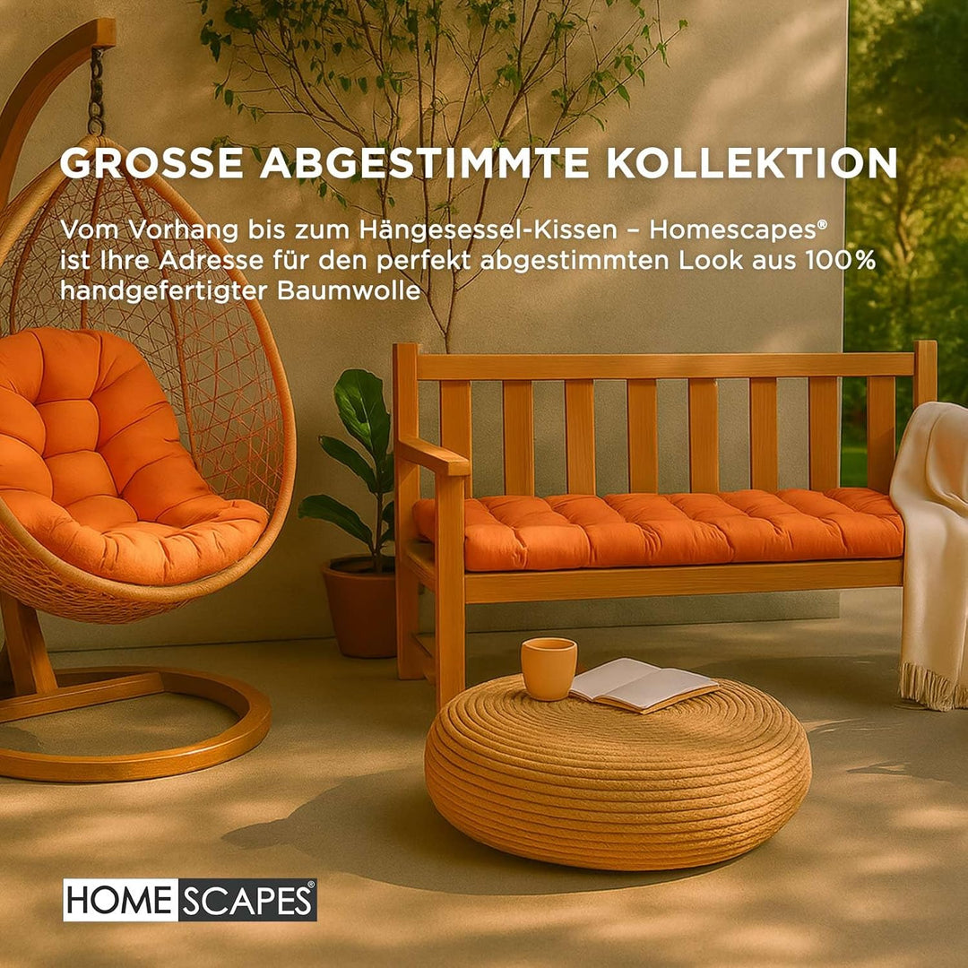 Homescapes 3-Sitzer Bankauflage, orange, Sitzkissen für Bänke und Gartenbänke mit Bezug aus 100% Bau