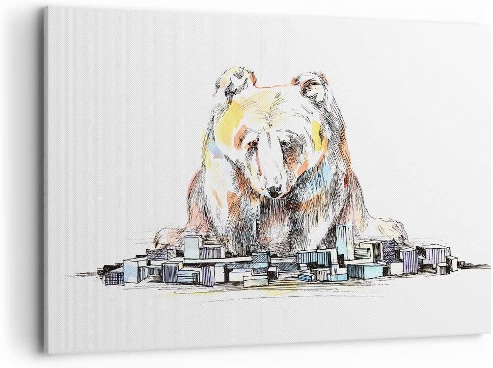 Bilder auf Leinwand 100x70cm Leinwandbild Bär Spielzeug Spiel Illustration Gross Wanddeko Bild Schla