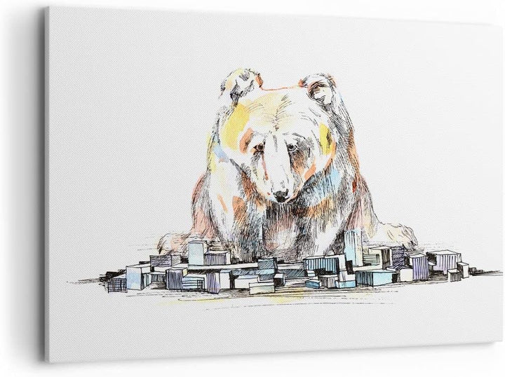Bilder auf Leinwand 100x70cm Leinwandbild Bär Spielzeug Spiel Illustration Gross Wanddeko Bild Schla