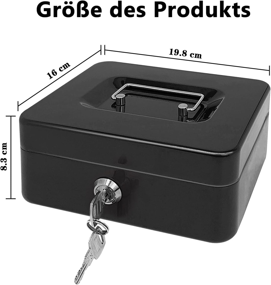 Stahlkassette mit Schlüsselschloss, Metall-Geldkassette mit Geldfach, Geldaufbewahrungsbox mit absch