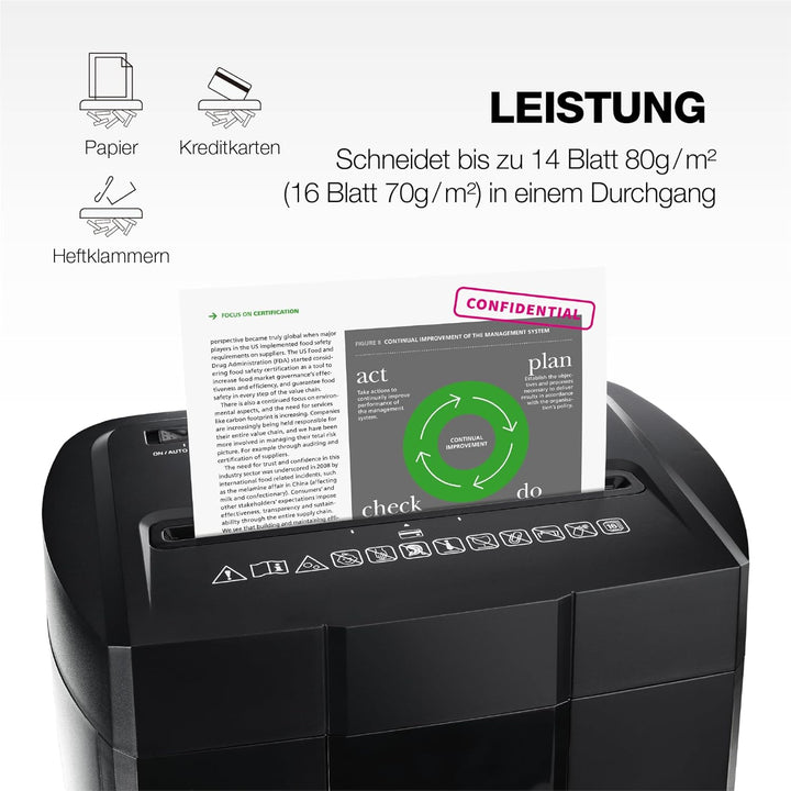 Peach Partikelschnitt Aktenvernichter - 16 Blatt - 18 Liter/300 A4 - 4 x 38 mm Partikelgrösse (P-4),