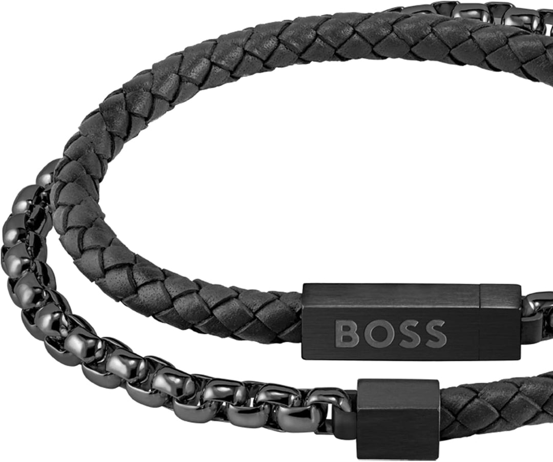 BOSS Jewelry Lederarmband für Herren Kollektion BLENDED Schwarz - 1580150M