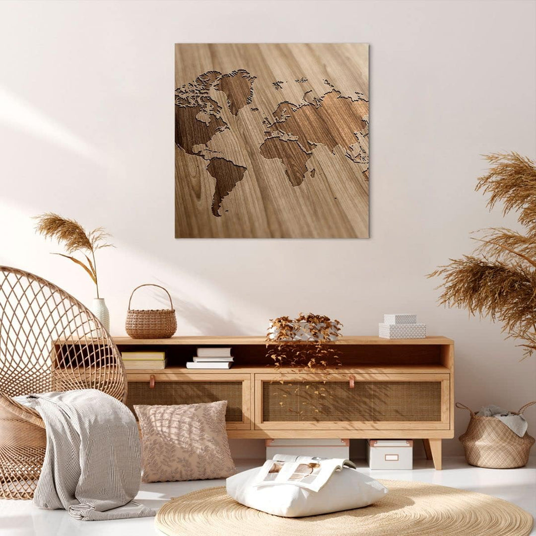 ARTTOR Bilder auf Leinwand 70x70cm Leinwandbild Geographie Globus Karte Gross Wanddeko Bild Schlafzi