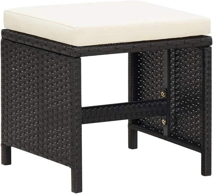 homiuse 40,5x40,5x35 cm Gartenhocker 4 STK. mit Sitzkissen Poly Rattan Schwarz Fussbank Rattan Hocke