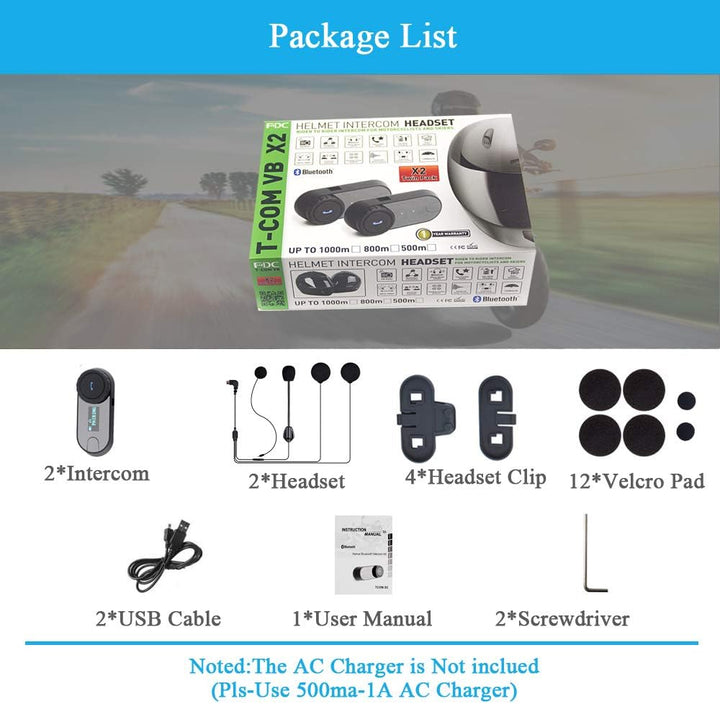 FreedConn Motorrad Kommunikation System, Helm Bluetooth Intercom,Helm Headset(800m Reichweite,Damit