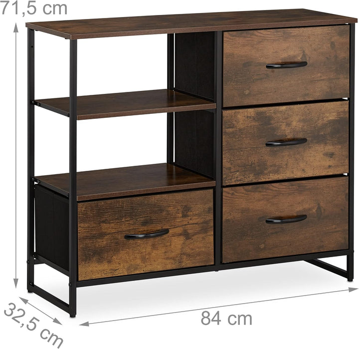 Relaxdays HxBxT 71,5 x 84 x 32,5 cm Kleiderschrank braun-schwarz Kommode Industrial, HBT, Stoff, Met