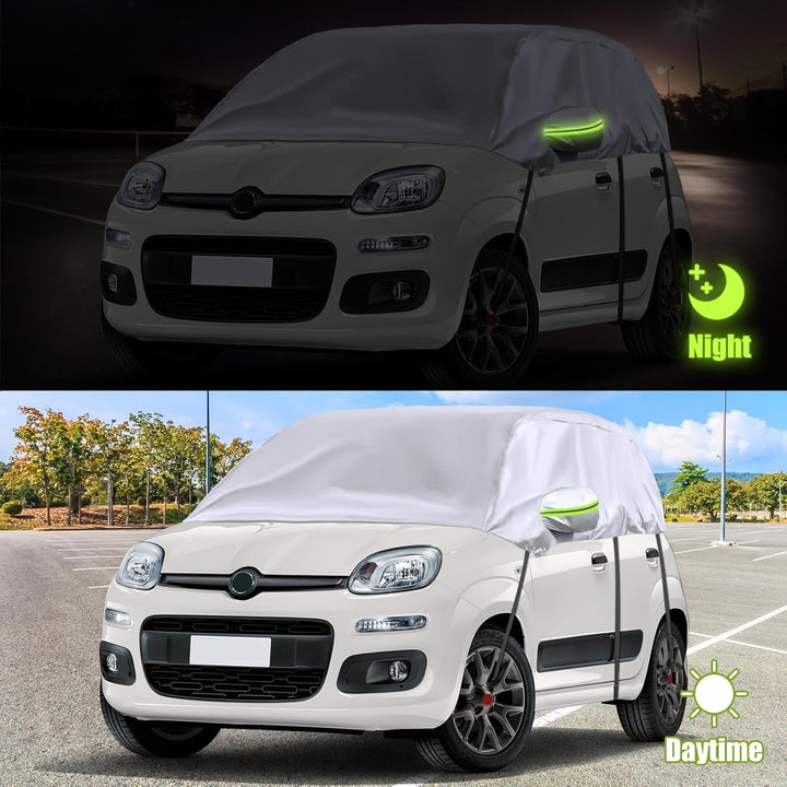 Opaltool Halbgarage für 2003-2023 F-iat Panda, Silberne Massgeschneidertes Autogarage Softtop Halbab
