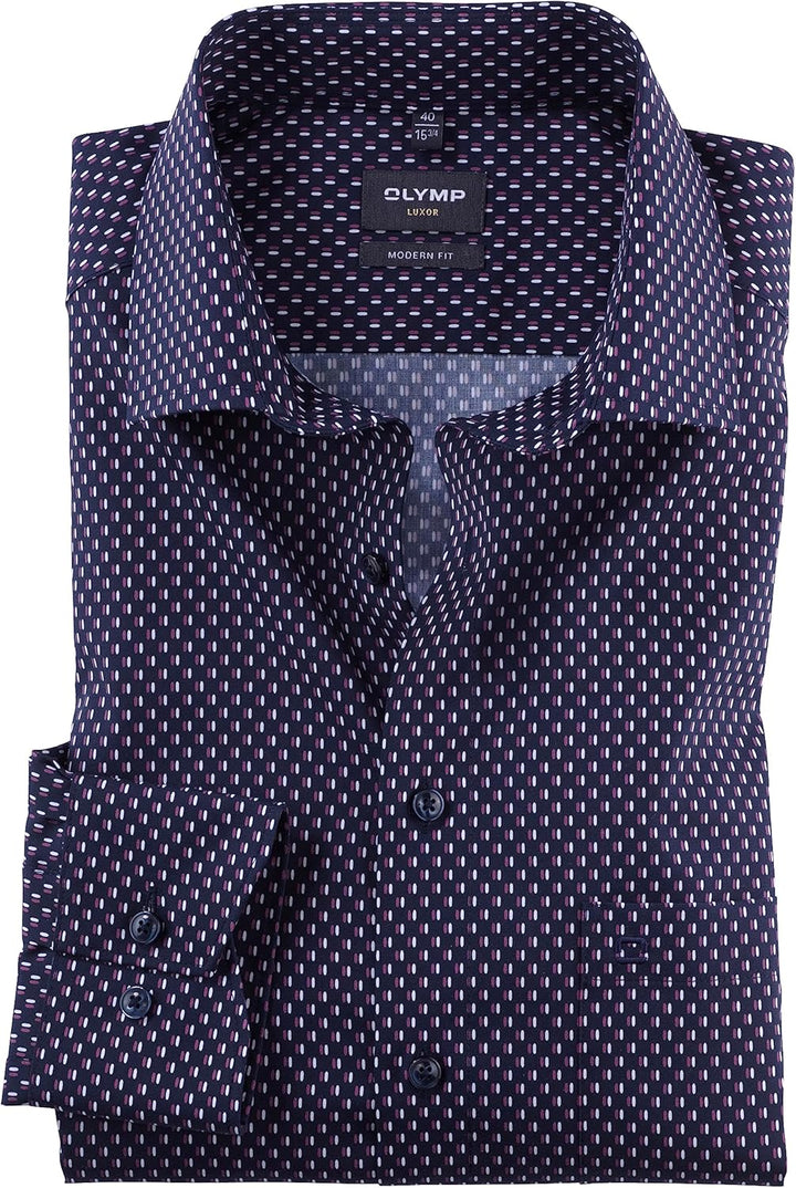 OLYMP Herren Businesshemd Langarm Luxor,Rotationsdruck,modern fit,Global Kent 39 Mauve 93, 39 Mauve