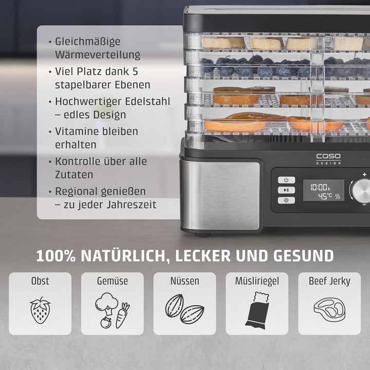 Caso DH 450 Dörrautomat, zum Trocknen und Haltbarmachen von z.B. Obst, Gemüse, Kräutern etc., Temper