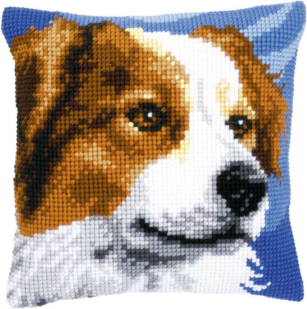 Vervaco Bordercollie Kreuzstichkissen/Stickkissen vorgedruckt, Baumwolle, Mehrfarbig, 40 x 40 x 0.3