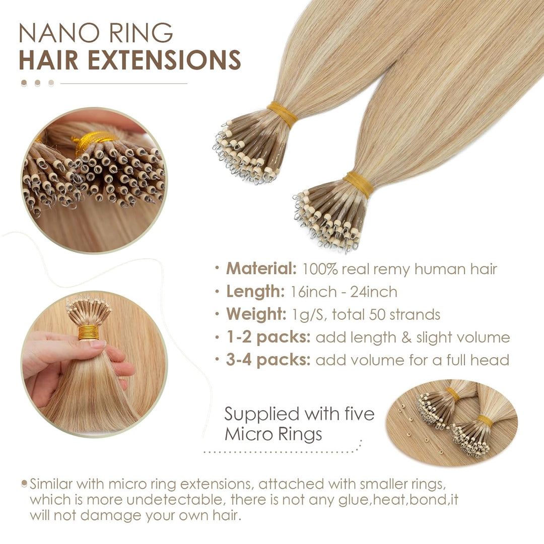 Silk-co Haarteile Echthaar Nanoring Extensions Loop Haarverlängerung 100% Human Hair Weich Natürlich
