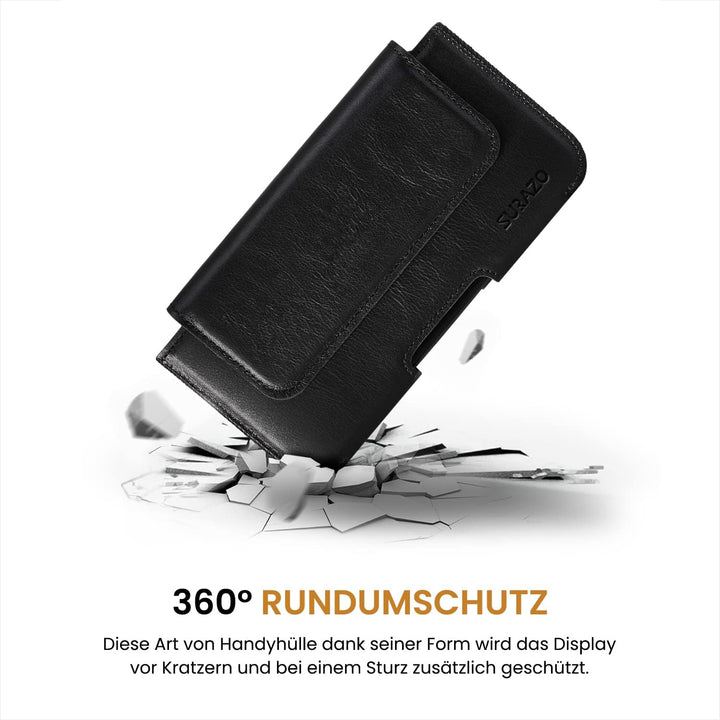 SURAZO Premium 100% Echtleder Gürteltasche für Apple iPhone 15 Pro Max Hülle Leder – Horizontale Hol